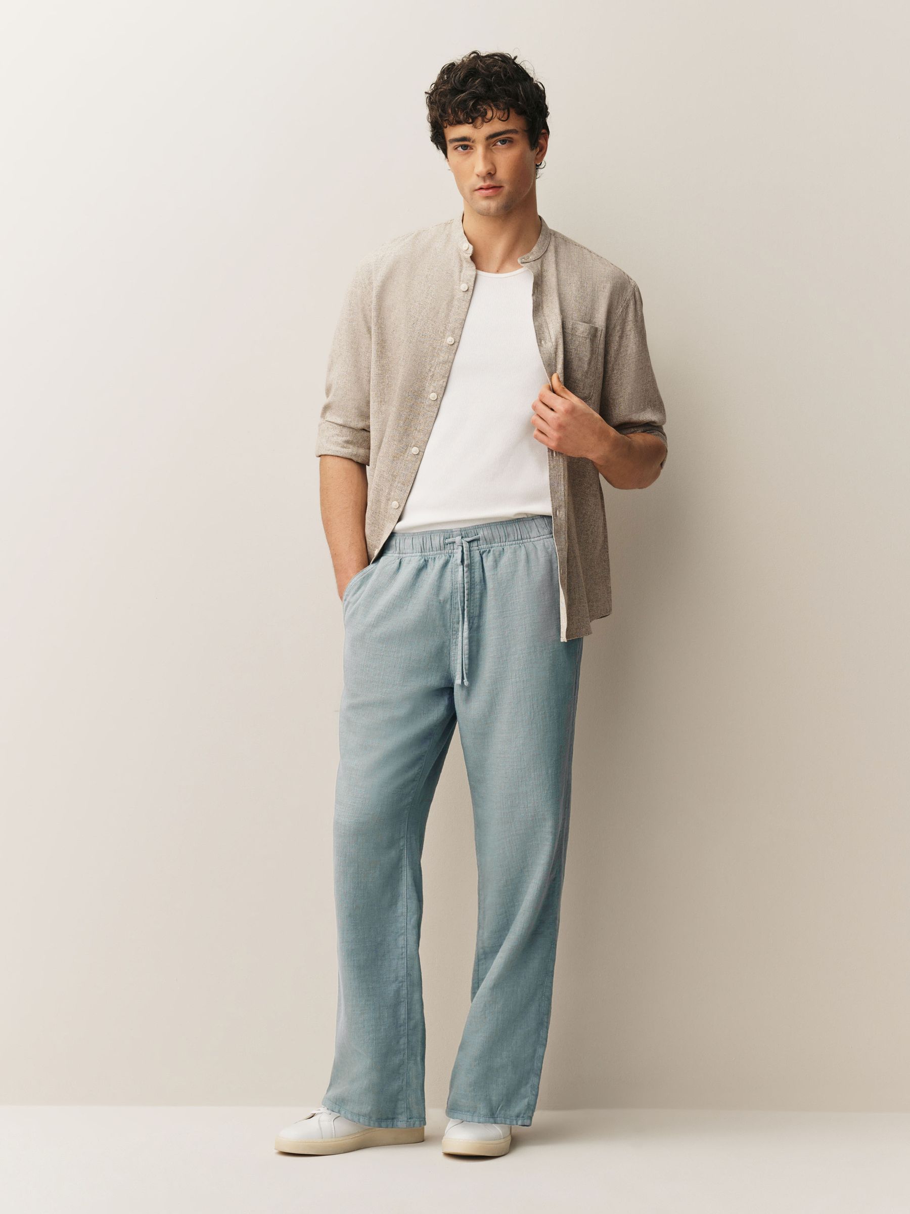 Buy Light Blue Relaxed Fit Cotton Elasticated Drawstring Trousers