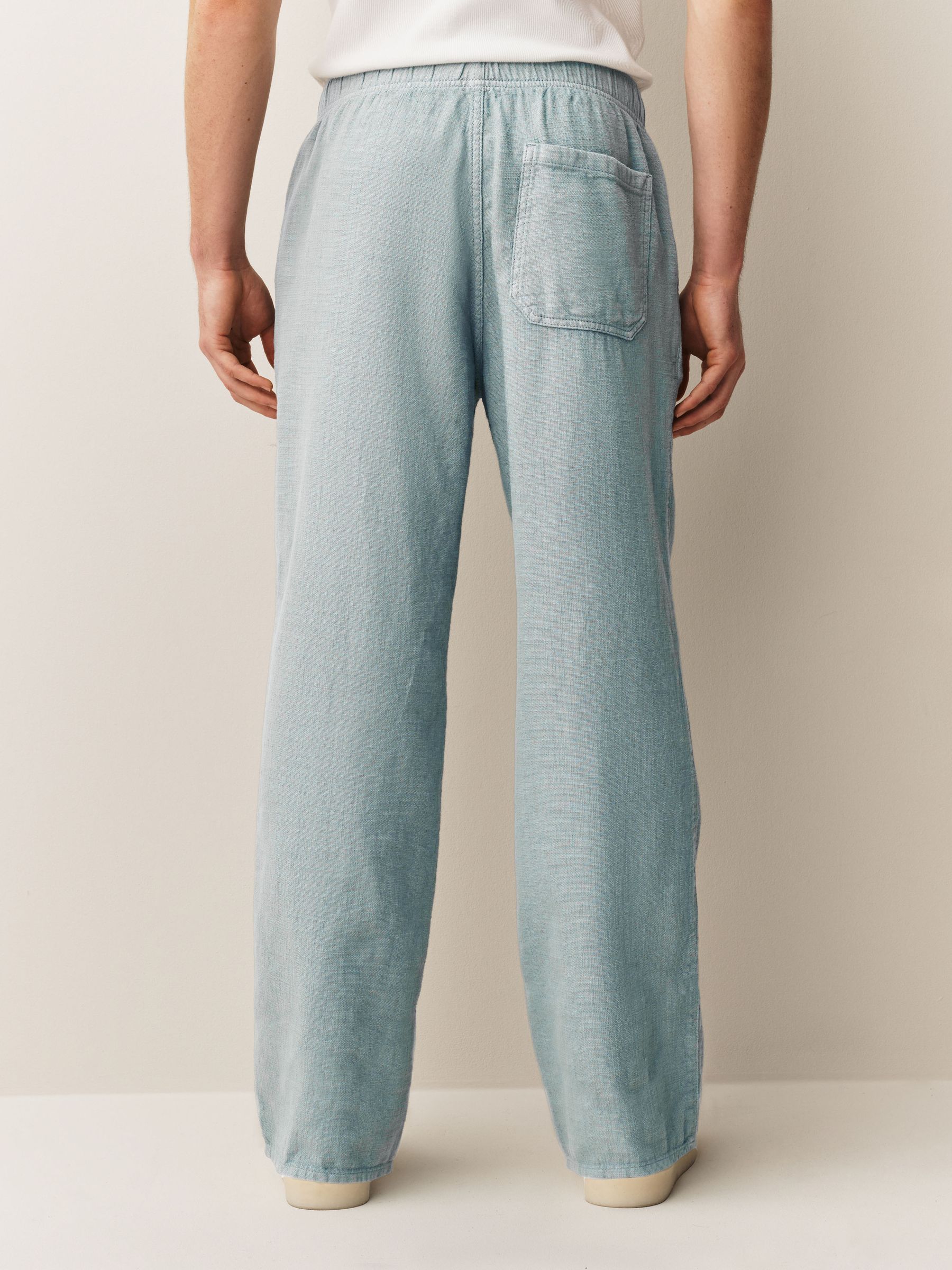 Buy Light Blue Relaxed Fit Cotton Elasticated Drawstring Trousers