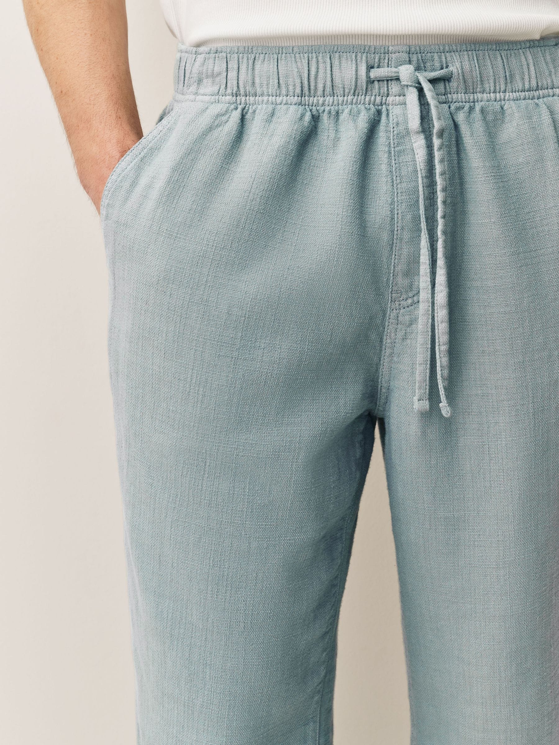 Buy Light Blue Relaxed Fit Cotton Elasticated Drawstring Trousers
