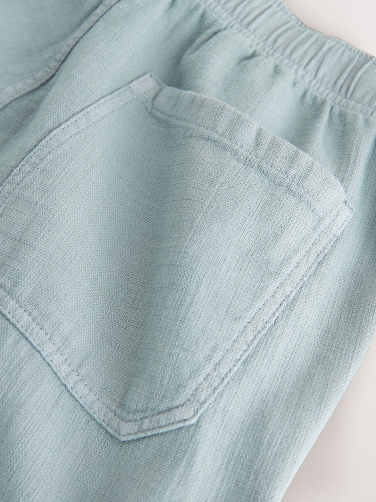 Light Blue Relaxed Fit Cotton Elasticated Drawstring Trousers - Image 9 of 9