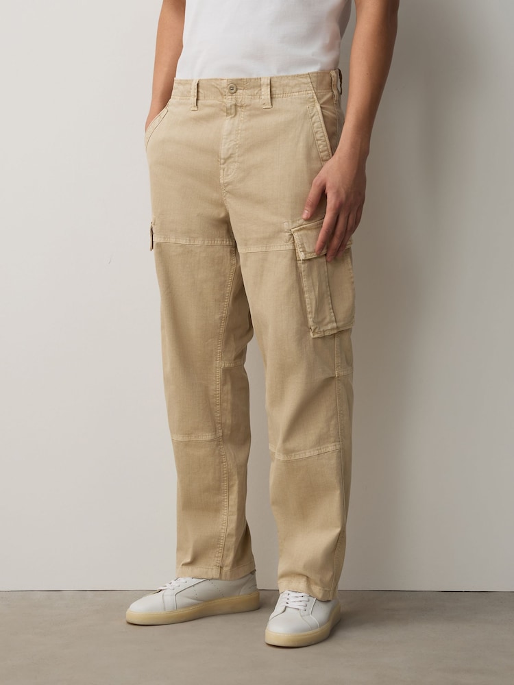 Stone Relaxed Fit Authentic Washed Cotton Rich Cargo Trousers With Stretch - Image 1 of 11 Stone Relaxed Fit Authentic Washed Cotton Rich Cargo Trousers With Stretch - Image 1 of 11