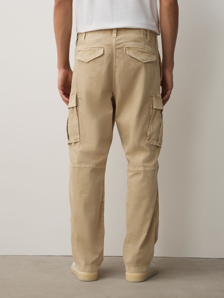 Stone Relaxed Fit Authentic Washed Cotton Rich Cargo Trousers With Stretch - Image 2 of 11 Stone Relaxed Fit Authentic Washed Cotton Rich Cargo Trousers With Stretch - Image 2 of 11