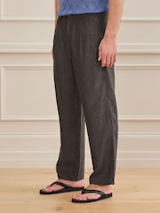 Brown Relaxed Tapered Fit Signature Heritage 100% Linen Dogtooth Twin Pleat Trousers - Image 1 of 11