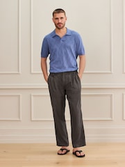 Brown Relaxed Tapered Fit Signature Heritage 100% Linen Dogtooth Twin Pleat Trousers - Image 2 of 11