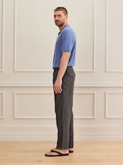 Brown Relaxed Tapered Fit Signature Heritage 100% Linen Dogtooth Twin Pleat Trousers - Image 3 of 11