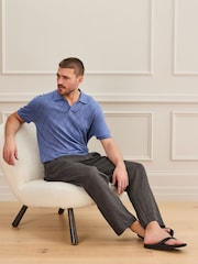 Brown Relaxed Tapered Fit Signature Heritage 100% Linen Dogtooth Twin Pleat Trousers - Image 4 of 11