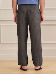 Brown Relaxed Tapered Fit Signature Heritage 100% Linen Dogtooth Twin Pleat Trousers - Image 5 of 11