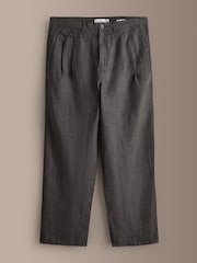 Brown Relaxed Tapered Fit Signature Heritage 100% Linen Dogtooth Twin Pleat Trousers - Image 8 of 11