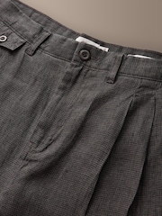 Brown Relaxed Tapered Fit Signature Heritage 100% Linen Dogtooth Twin Pleat Trousers - Image 9 of 11