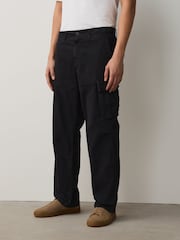 Black Relaxed Fit Authentic Washed Cotton Rich Cargo Trousers With Stretch - Image 1 of 6