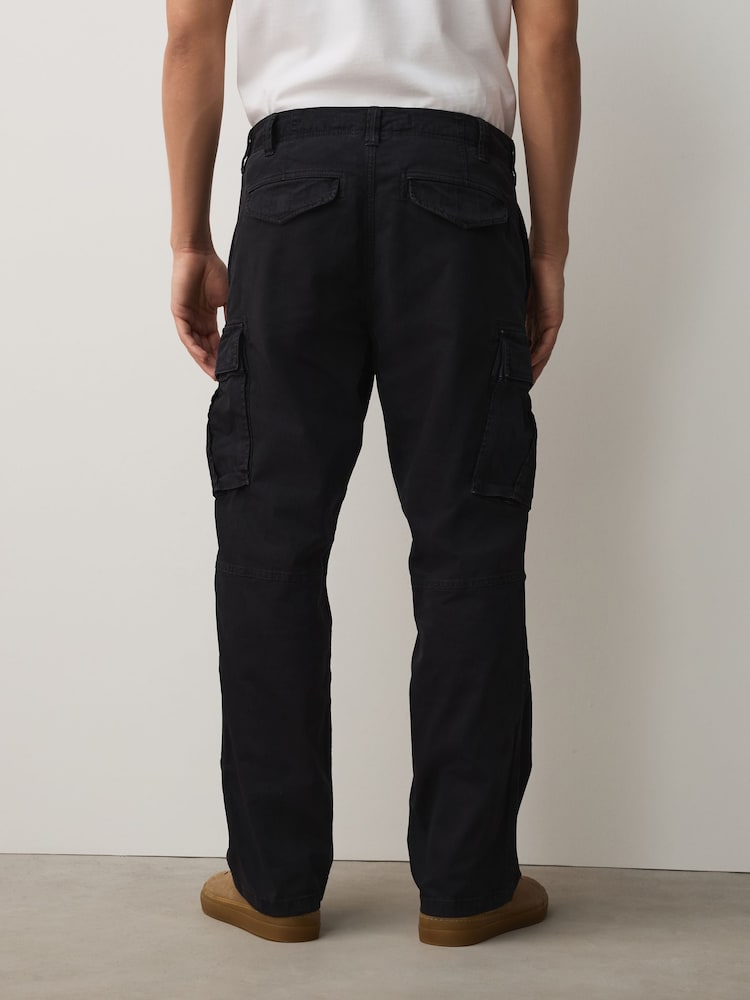 Black Relaxed Fit Authentic Washed Cotton Rich Cargo Trousers With Stretch - Image 2 of 6 Black Relaxed Fit Authentic Washed Cotton Rich Cargo Trousers With Stretch - Image 2 of 6