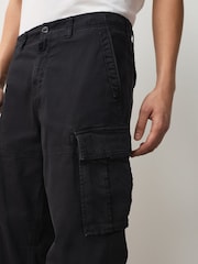 Black Relaxed Fit Authentic Washed Cotton Rich Cargo Trousers With Stretch - Image 5 of 6