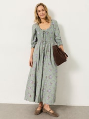 FatFace Camille Green Dot Floral Petite Dress - Image 1 of 8