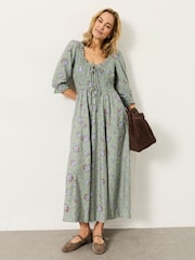 FatFace Camille Green Dot Floral Petite Dress - Image 3 of 8