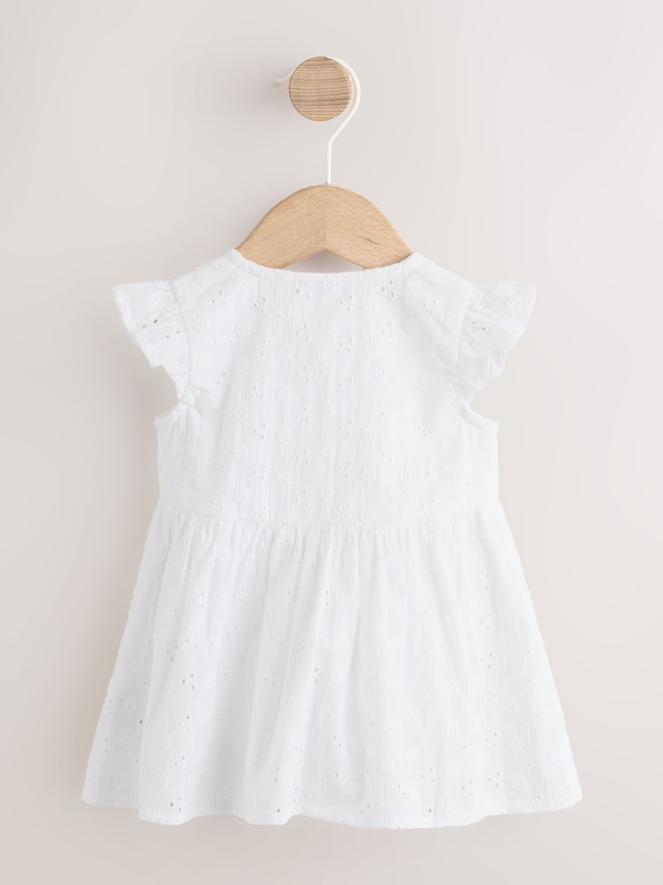White Broiderie Woven Baby Dress With Intergrated Bodysuit (0mths-2yrs) - Image 2 of 8