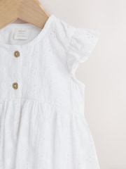 White Broiderie Woven Baby Dress With Intergrated Bodysuit (0mths-2yrs) - Image 3 of 8
