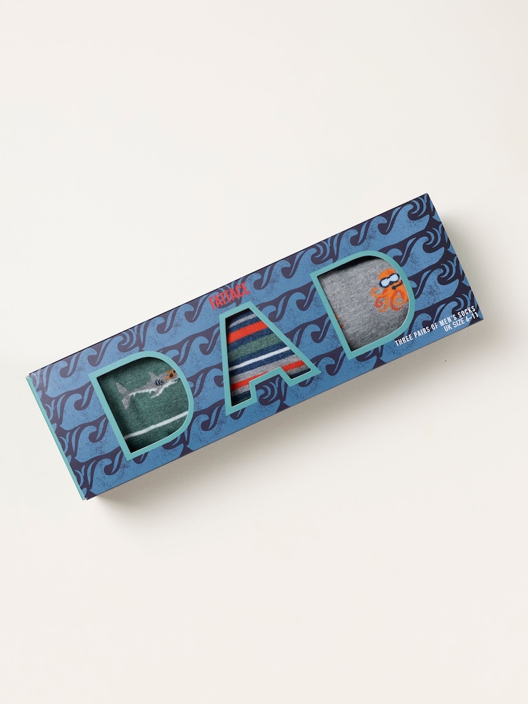 FatFace Multi Three Pack Dad Sealife Socks in a Box - Image 1 of 2
