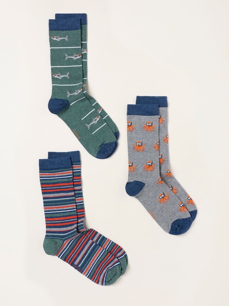 FatFace Multi Three Pack Dad Sealife Socks in a Box - Image 2 of 2
