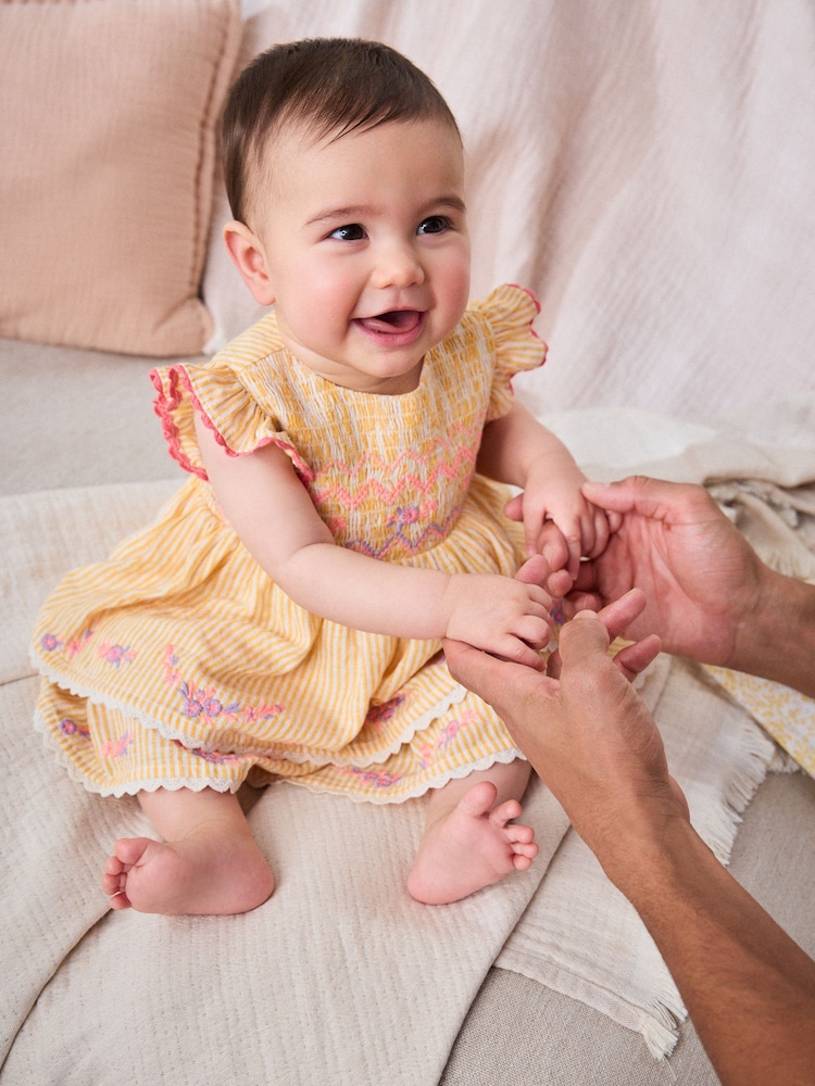 برتقالي مقلم - طقم 2 قطعة من فستان وسروال داخلي منسوج للبيبي (0 شهر - 2 سنتين) - صورة 1 من 12 برتقالي مقلم - طقم 2 قطعة من فستان وسروال داخلي منسوج للبيبي (0 شهر - 2 سنتين) - صورة 1 من 12