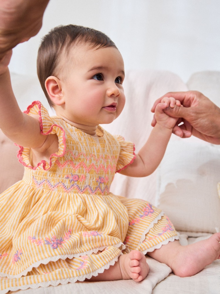 برتقالي مقلم - طقم 2 قطعة من فستان وسروال داخلي منسوج للبيبي (0 شهر - 2 سنتين) - صورة 2 من 12 برتقالي مقلم - طقم 2 قطعة من فستان وسروال داخلي منسوج للبيبي (0 شهر - 2 سنتين) - صورة 2 من 12