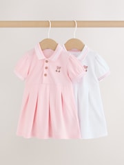 Pink White Short Sleeve Baby Dresses 2 Pack (0mths-3yrs) - Image 1 of 9