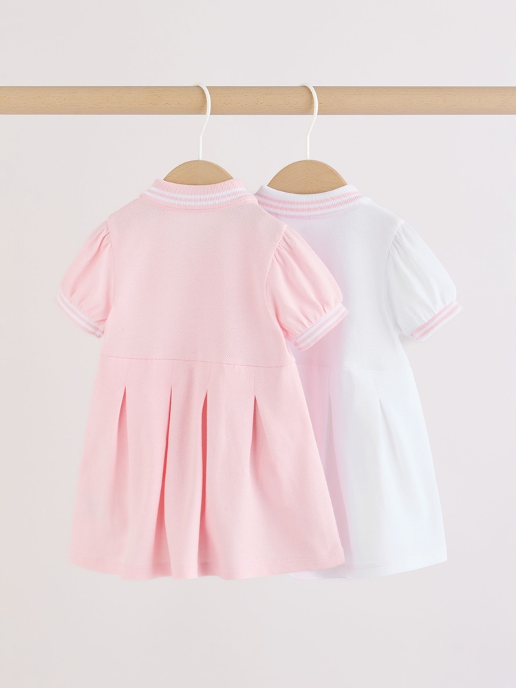 Pink White Short Sleeve Baby Dresses 2 Pack (0mths-3yrs) - Image 2 of 9