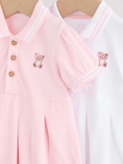 Pink White Short Sleeve Baby Dresses 2 Pack (0mths-3yrs) - Image 6 of 9
