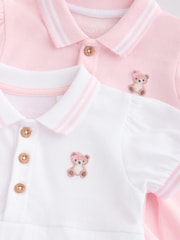 Pink White Short Sleeve Baby Dresses 2 Pack (0mths-3yrs) - Image 7 of 9