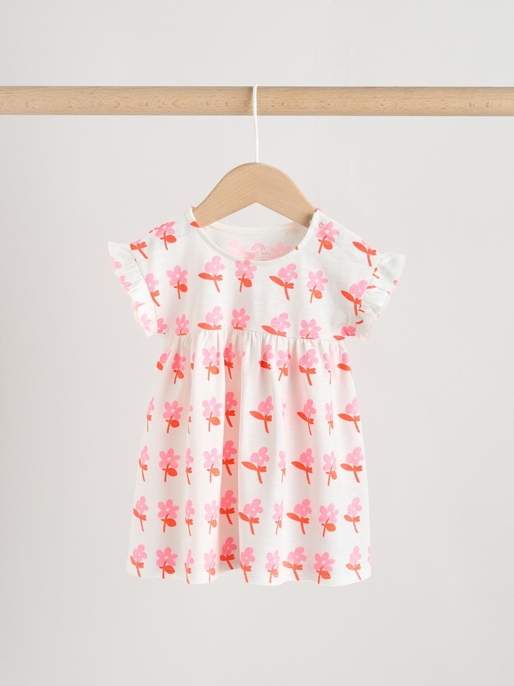 Buy White Floral/ Pink Stripe Baby Short Sleeve Dresse 2 Pack