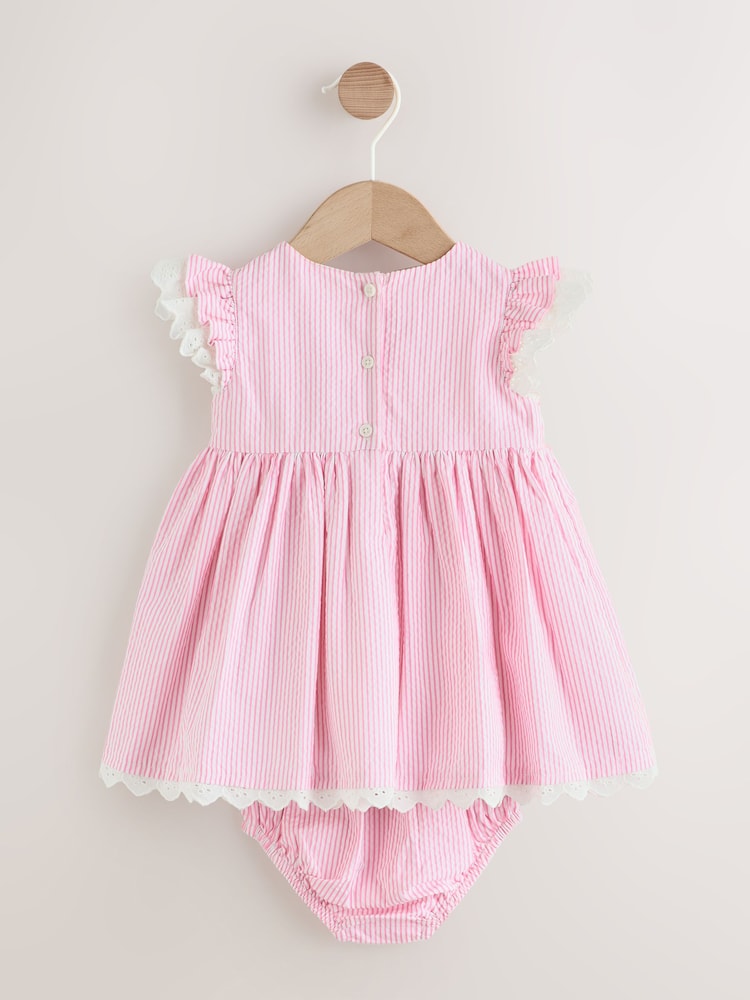 Pink Stripe Woven Baby Dress and Knickers Set 2 Piece (0mths-2yrs) - Image 2 of 9