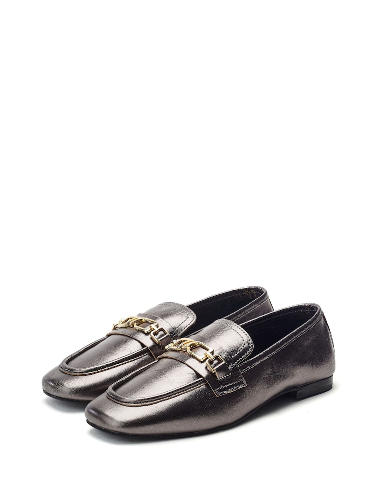 Moda in Pelle Grey Earley Square Toe Snaffle Loafers - Image 2 of 4 Moda in Pelle Grey Earley Square Toe Snaffle Loafers - Image 2 of 4