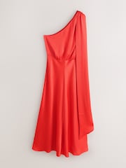 Coral Pink Textured Satin Scarf Neck Midi Dress - Image 6 of 8