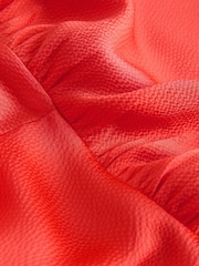 Coral Pink Textured Satin Scarf Neck Midi Dress - Image 8 of 8