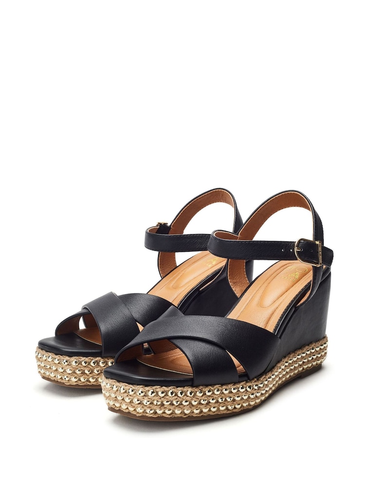 Moda in Pelle Janeen Ball Trim Mid Height Square Toe Comfort Wedge Sandals - Image 2 of 4