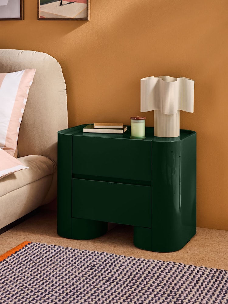 MADE.COM Dark Green Gloss Kain Bedside Table - Image 1 of 5 MADE.COM Dark Green Gloss Kain Bedside Table - Image 1 of 5