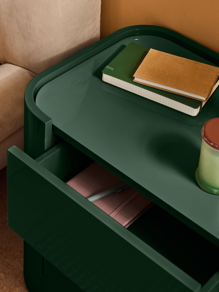 MADE.COM Dark Green Gloss Kain Bedside Table - Image 2 of 5 MADE.COM Dark Green Gloss Kain Bedside Table - Image 2 of 5