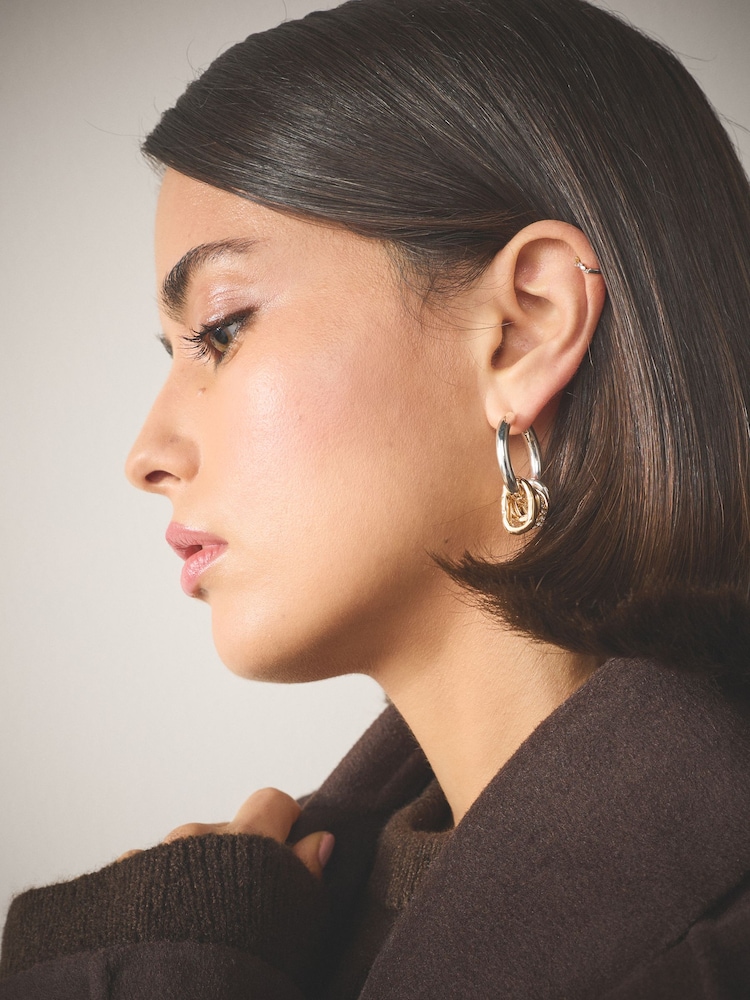 Gold/Silver Mixed Metal Hoop Earrings - Image 2 of 5 Gold/Silver Mixed Metal Hoop Earrings - Image 2 of 5