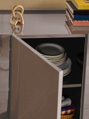 MADE.COM Mushroom Grey Gloss Kain Small Sideboard - Image 3 of 5