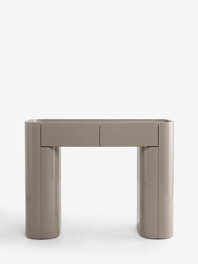 MADE.COM Mushroom Grey Gloss Kain 2 Drawer Console Dressing Table - Image 1 of 2 MADE.COM Mushroom Grey Gloss Kain 2 Drawer Console Dressing Table - Image 1 of 2