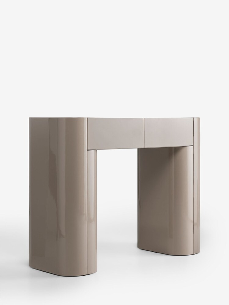 MADE.COM Mushroom Grey Gloss Kain 2 Drawer Console Dressing Table - Image 2 of 2 MADE.COM Mushroom Grey Gloss Kain 2 Drawer Console Dressing Table - Image 2 of 2