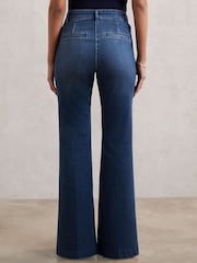 Reiss Mid Blue Athena Button-Detail High-Rise Flared Jeans - Image 6 of 7
