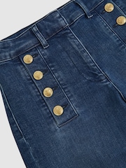 Reiss Mid Blue Athena Button-Detail High-Rise Flared Jeans - Image 7 of 7