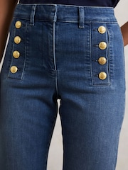 Reiss Mid Blue Athena Button-Detail High-Rise Flared Jeans - Image 4 of 8
