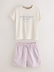Superdry White/Pink Lounge Shorts Set - Image 9 of 10