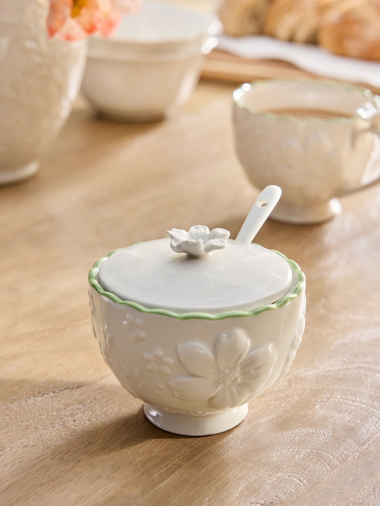 Natural Rosa Floral Sugar Pot - Image 1 of 4 Natural Rosa Floral Sugar Pot - Image 1 of 4