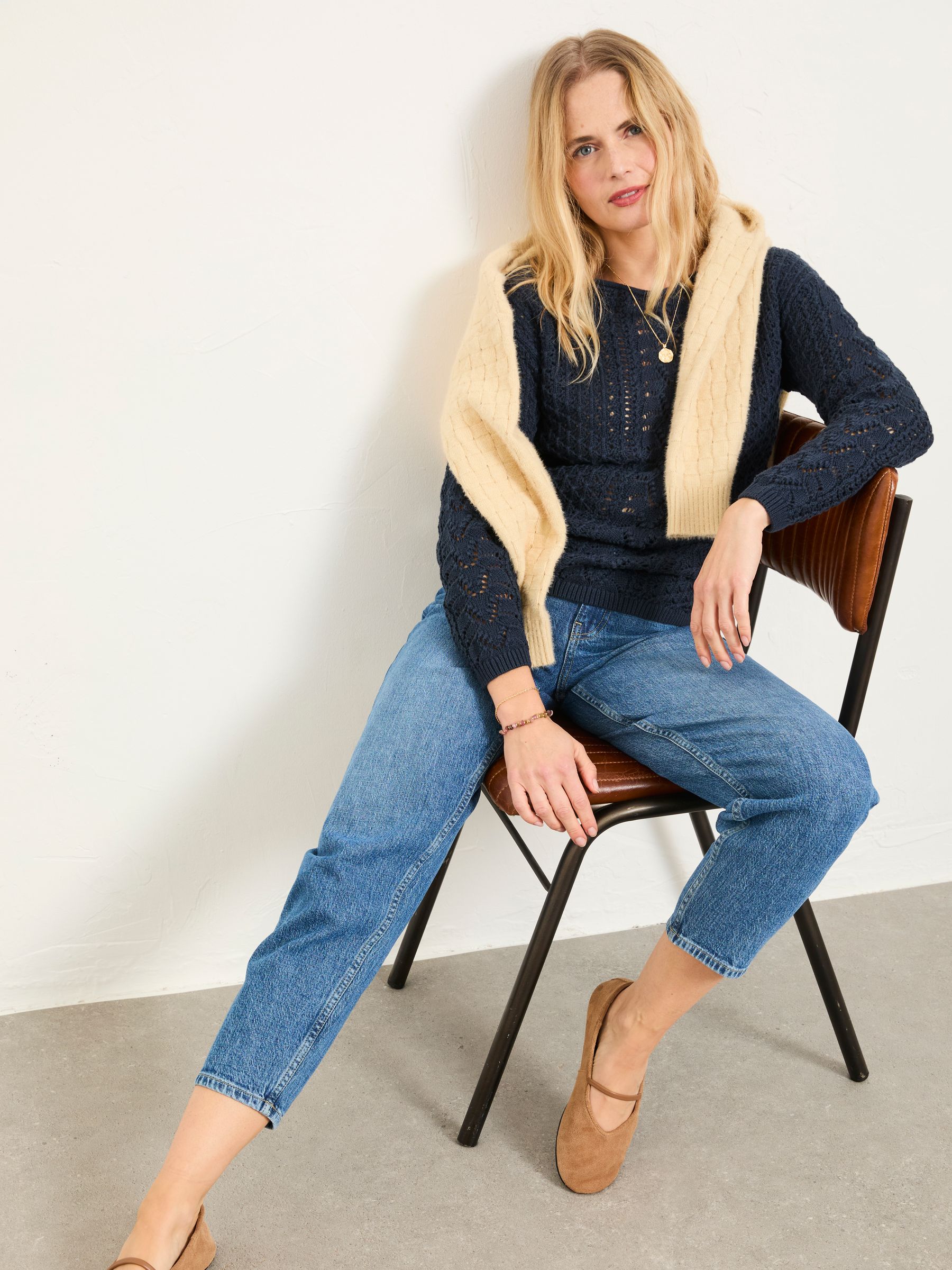 Buy FatFace Cameron Navy Knitted Textured Jumper from the Next UK