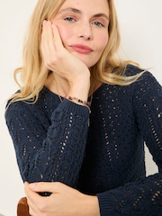 FatFace Cameron Navy Knitted Textured Jumper - Image 5 of 6