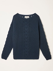 FatFace Cameron Navy Knitted Textured Jumper - Image 6 of 6