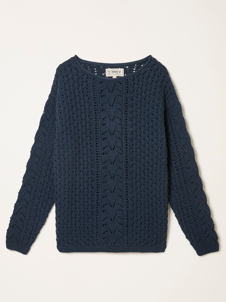FatFace Cameron Navy Knitted Textured Jumper - Image 6 of 6
