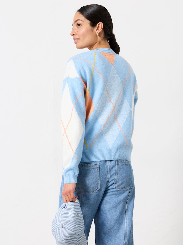 Hellblau - FatFace Knitted Argyle Jumper - Bild 2 von 6 Hellblau - FatFace Knitted Argyle Jumper - Bild 2 von 6